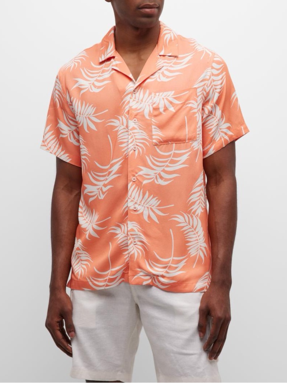 Onia Camp Stretch Chambray Tonal Palm Shirt orange/peach M